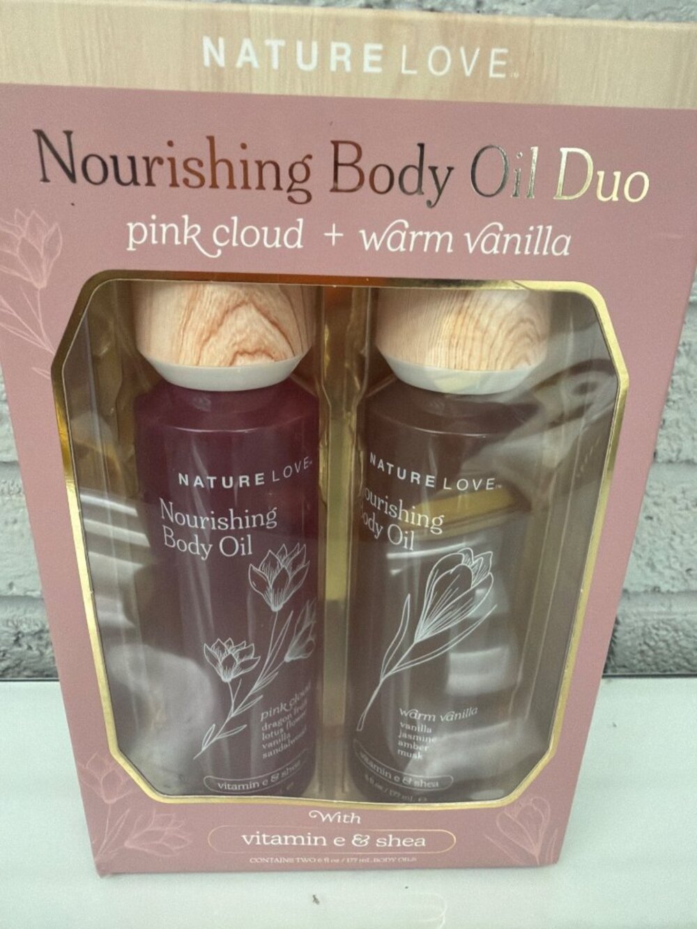 Nature Love Nourishing Body Oil Duo Pink Cloud & Warm Vanilla Gift Set